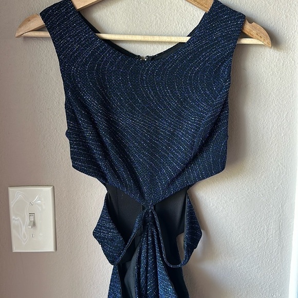 JODI KRISTOPHER Blue Sparkle Cutout Waist Long Gown with Side Slit - Picture 1 of 7
